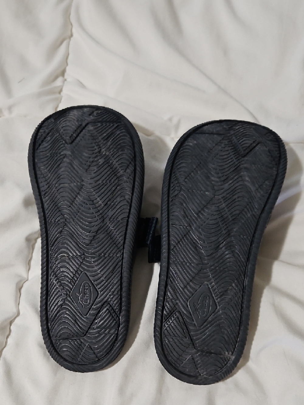 Chaco Black Slide Sandals with Blue Floral Straps - Picture 3 of 4
